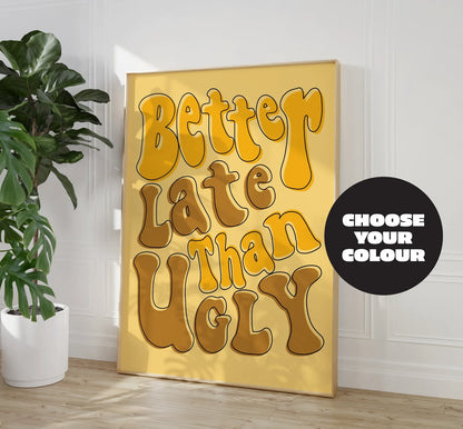 Retro-inspired typography wall art in yellow, perfect for dressing rooms, bathrooms, and gallery walls.