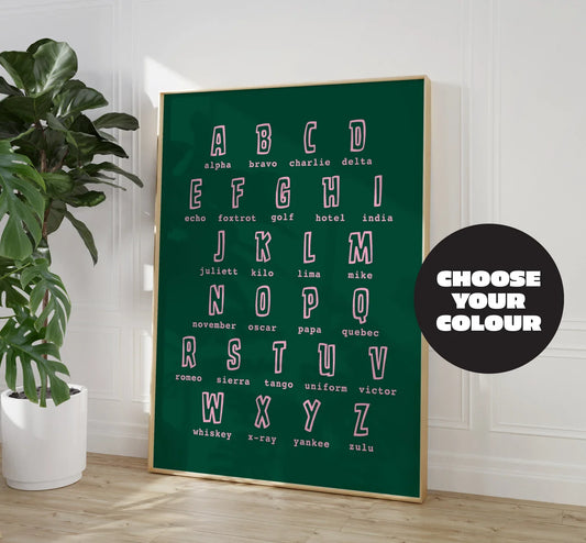 Phonetic Alphabet Print, Office Decor, Military Alphabet Prints, Alpha Bravo Charlie, Office Prints Wall Art, Office Desk Accessories