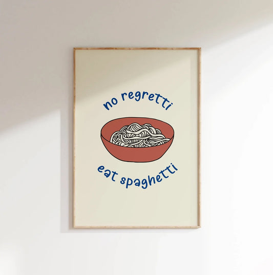 No Regretti Eat Spaghetti Print, Kitchen Wall Art, Trendy Kitchen Decor, Retro Poster, Abstract Poster, Dining Room Print, Typography Print