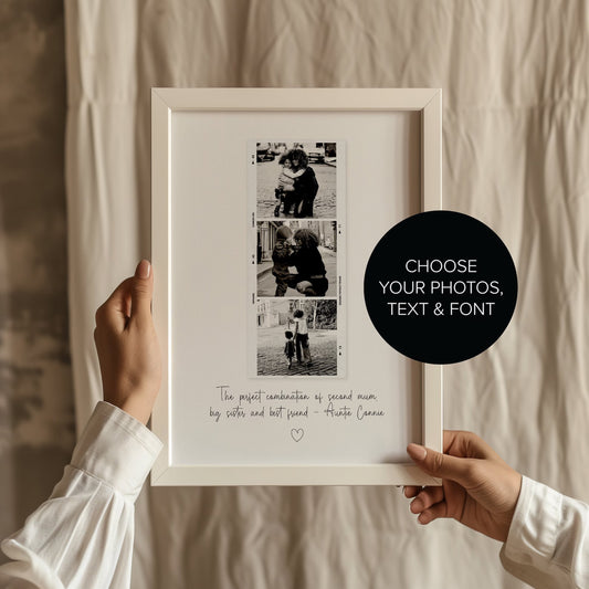 Personalised Auntie Polaroid-style print – custom wall art gift from niece or nephew, perfect for birthdays or special occasions, available in A5, A4, and A3 sizes.