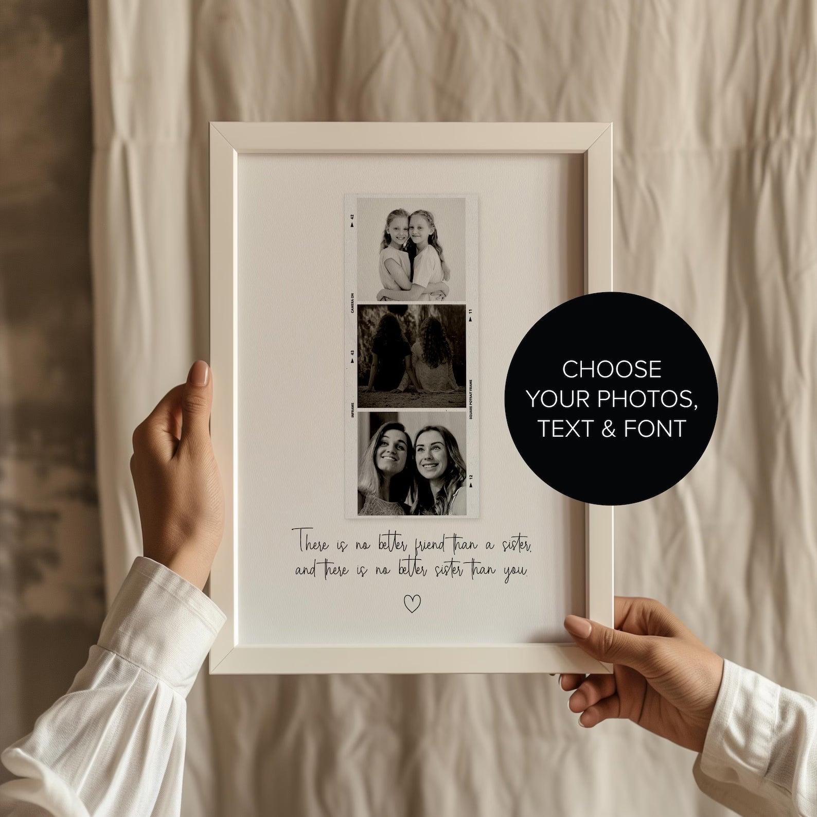 Personalised birthday photo gift for a sister featuring a Polaroid-style design and heartfelt message.