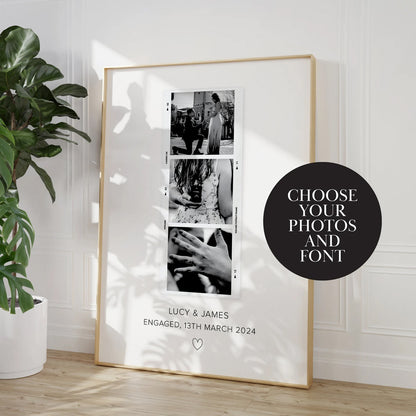 Romantic engagement gift idea with a personalised Polaroid photo design to celebrate love and special moments.